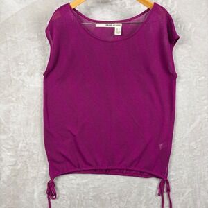 DKNY Jeans Top Size L Women's Purple Loose Knit String Hem Layering Boho